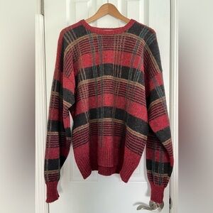 Christopher Hayes red plaid Shetland wool sweater- Men's XL